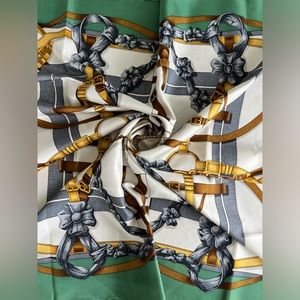 Authentic green and gold Hermes Scarf